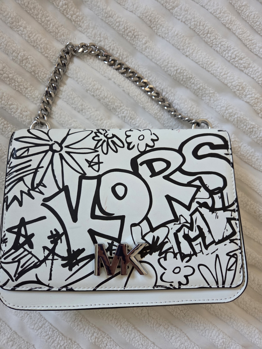 Michael Kors White & Black Graffiti-Print Shoulder Bag